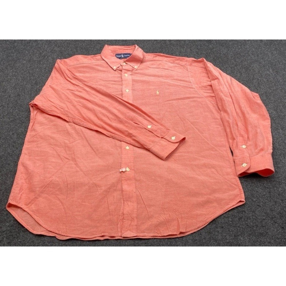 Ralph Lauren Button Down Shirt Mens L Orange Blake Long Sleeve Cotton Pony Logo